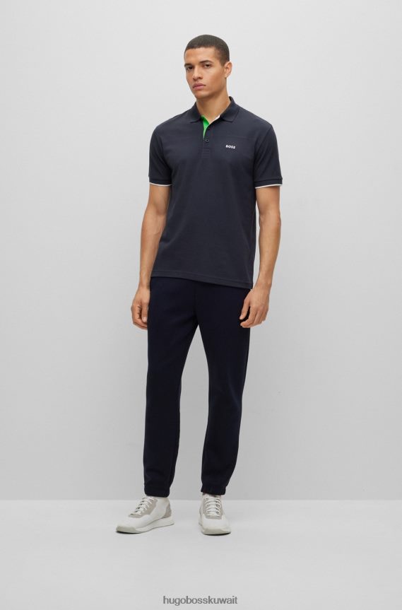 4TFNJN1380 أزرق غامق Hugo Boss قميص بولو من القطن العضوي باللون الأزرق الداكن مع ياقة هوغو مطرزة بالشعار
