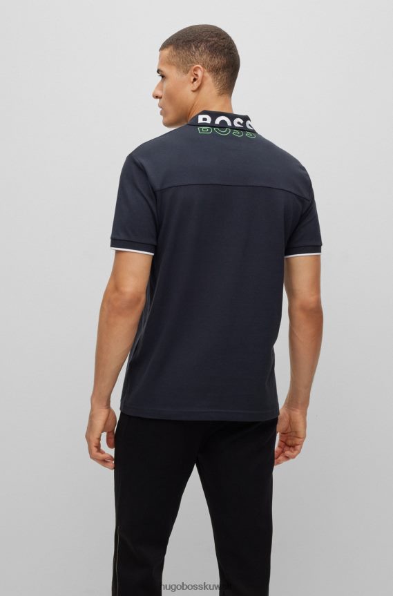 4TFNJN1380 أزرق غامق Hugo Boss قميص بولو من القطن العضوي باللون الأزرق الداكن مع ياقة هوغو مطرزة بالشعار