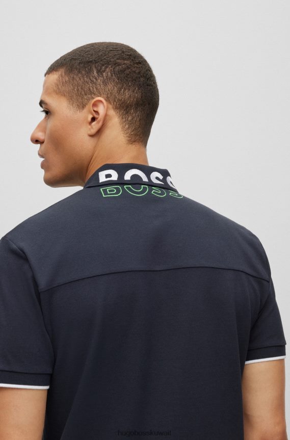 4TFNJN1380 أزرق غامق Hugo Boss قميص بولو من القطن العضوي باللون الأزرق الداكن مع ياقة هوغو مطرزة بالشعار