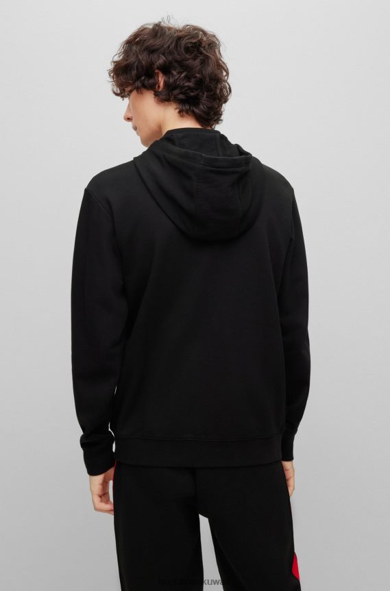 4TFNJN1386 أسود Hugo Boss بدلة رياضية من قطن تيري باللون الأسود مع خطوط وشعارات مكدسة من Hugo