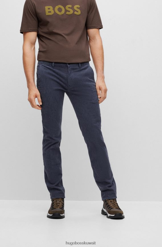 4TFNJN1387 أزرق غامق Hugo Boss بنطال بقصّة ضيّقة من نسيج التويل القطني المطاطي باللون الأزرق الداكن