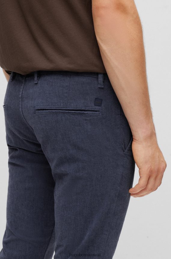 4TFNJN1387 أزرق غامق Hugo Boss بنطال بقصّة ضيّقة من نسيج التويل القطني المطاطي باللون الأزرق الداكن