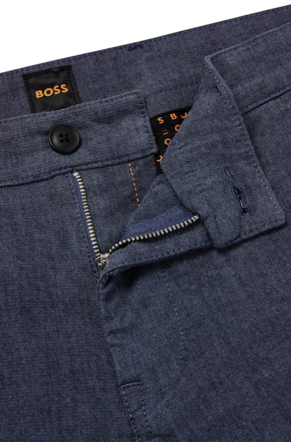 4TFNJN1387 أزرق غامق Hugo Boss بنطال بقصّة ضيّقة من نسيج التويل القطني المطاطي باللون الأزرق الداكن