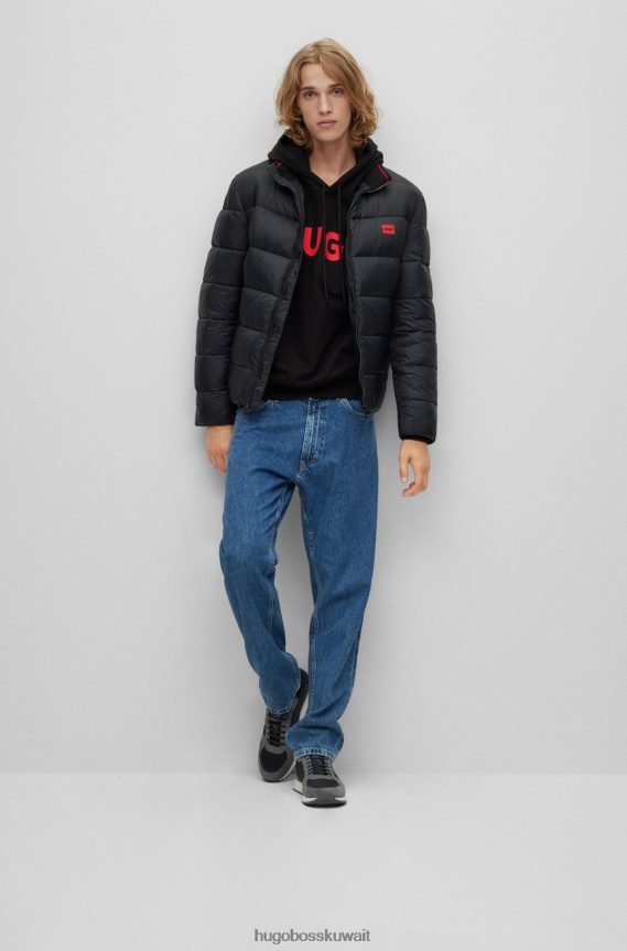 4TFNJN1389 أسود Hugo Boss سترة منتفخة سوداء ضيقة من Hugo مع ملصق شعار أحمر