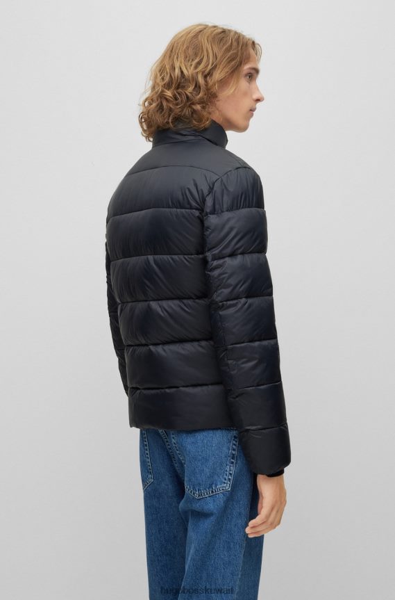 4TFNJN1389 أسود Hugo Boss سترة منتفخة سوداء ضيقة من Hugo مع ملصق شعار أحمر