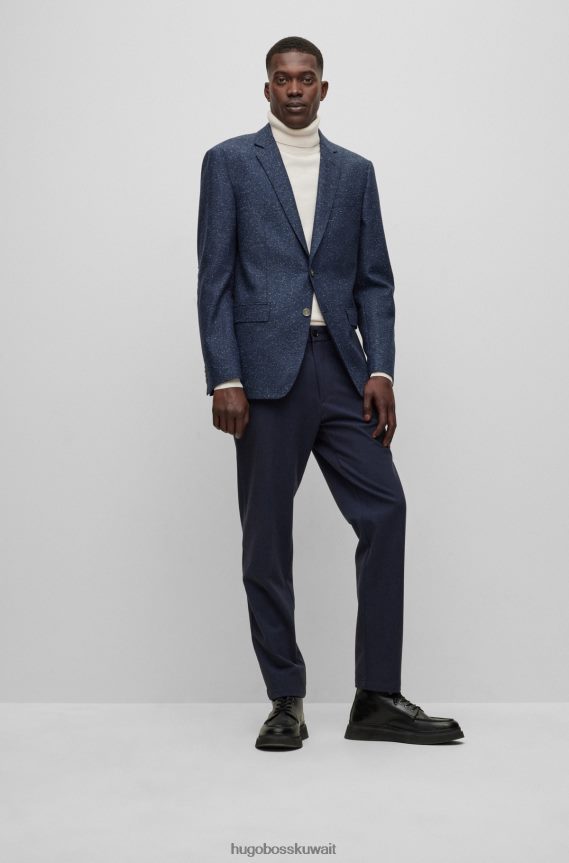 4TFNJN1391 أزرق غامق Hugo Boss سترة ضيقة من مزيج الصوف بنمط دقيق باللون الأزرق الداكن