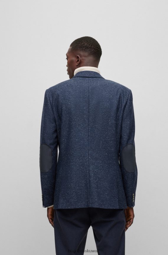 4TFNJN1391 أزرق غامق Hugo Boss سترة ضيقة من مزيج الصوف بنمط دقيق باللون الأزرق الداكن