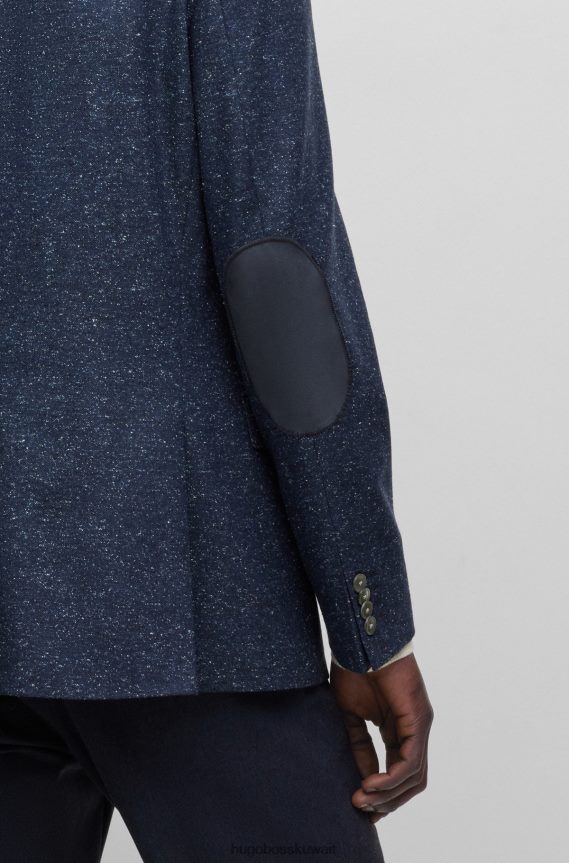 4TFNJN1391 أزرق غامق Hugo Boss سترة ضيقة من مزيج الصوف بنمط دقيق باللون الأزرق الداكن