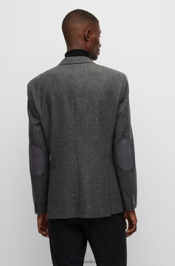 4TFNJN1392 الرمادي الداكن Hugo Boss سترة رمادية داكنة بقصة ضيقة في هوغو من مزيج الصوف بأنماط دقيقة