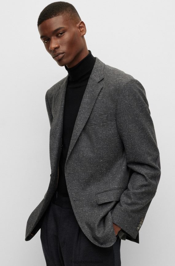 4TFNJN1392 الرمادي الداكن Hugo Boss سترة رمادية داكنة بقصة ضيقة في هوغو من مزيج الصوف بأنماط دقيقة
