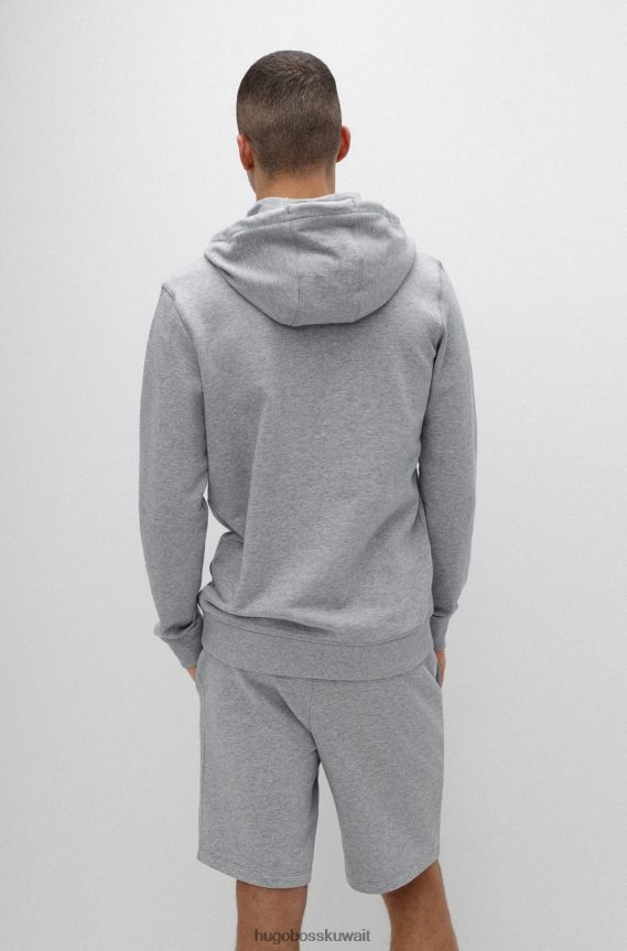 4TFNJN1395 الرمادي الداكن Hugo Boss سويت شيرت هوغو بغطاء رأس باللون الرمادي الداكن من قطن تيري مع ملصق شعار أحمر