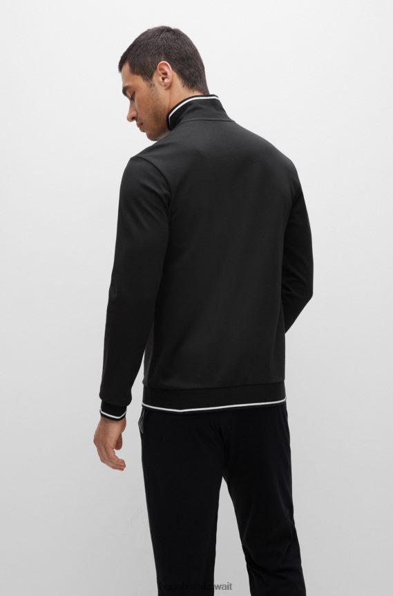 4TFNJN1396 أسود Hugo Boss سترة هوغو من مزيج القطن مع خطوط وشعار باللون الأسود