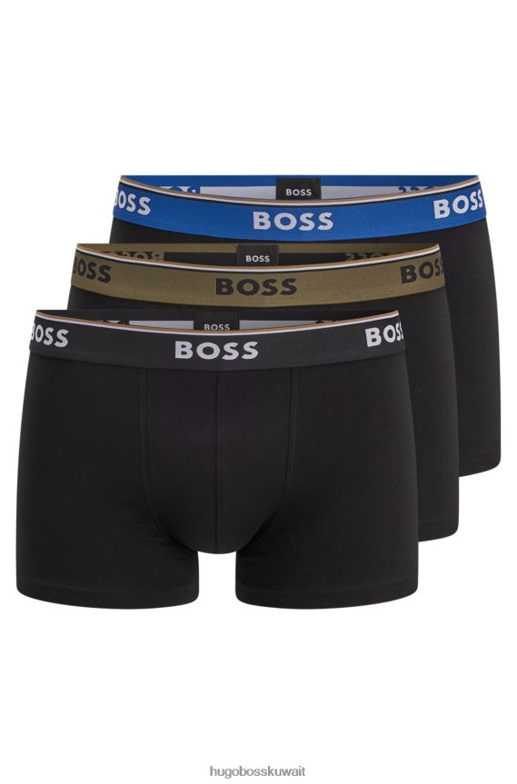 4TFNJN1398 منقوشة Hugo Boss حزمة من ثلاثة سراويل داخلية من القطن المطاطي مع أحزمة خصر تحمل شعار Hugo