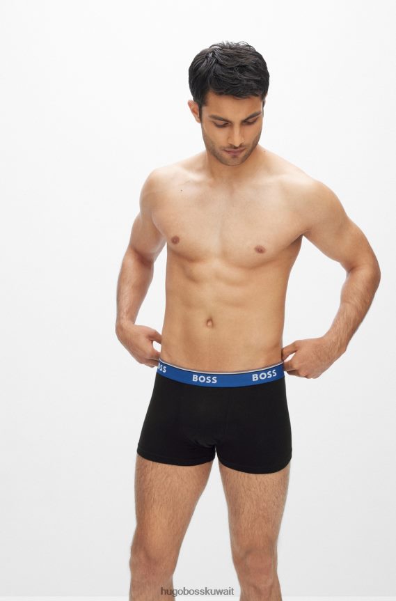 4TFNJN1398 منقوشة Hugo Boss حزمة من ثلاثة سراويل داخلية من القطن المطاطي مع أحزمة خصر تحمل شعار Hugo