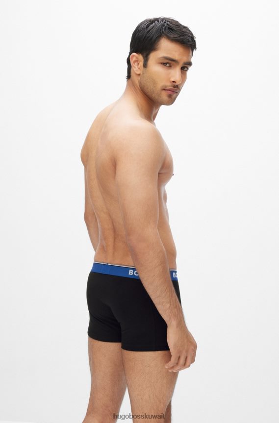 4TFNJN1398 منقوشة Hugo Boss حزمة من ثلاثة سراويل داخلية من القطن المطاطي مع أحزمة خصر تحمل شعار Hugo