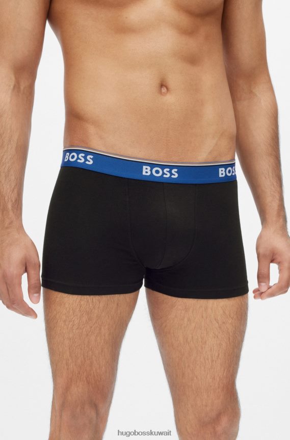 4TFNJN1398 منقوشة Hugo Boss حزمة من ثلاثة سراويل داخلية من القطن المطاطي مع أحزمة خصر تحمل شعار Hugo