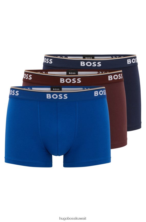 4TFNJN1399 منقوشة Hugo Boss حزمة من ثلاثة سراويل داخلية من القطن المطاطي مع أحزمة خصر منقوشة بشعار Hugo