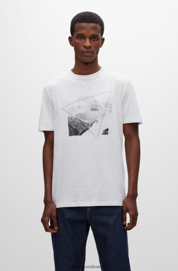 4TFNJN1405 أبيض Hugo Boss تي شيرت من الجيرسي القطني مع عمل فني بطابع التزلج باللون الأبيض هوغو