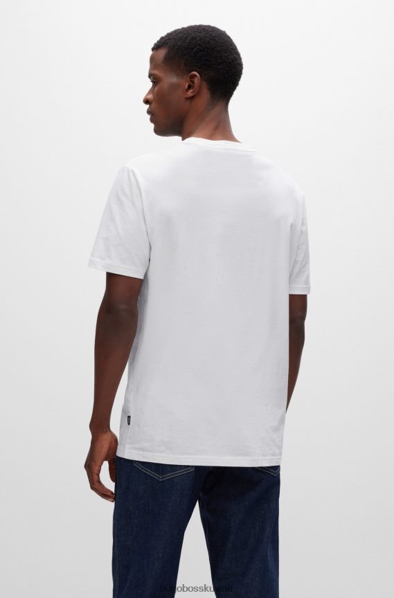 4TFNJN1405 أبيض Hugo Boss تي شيرت من الجيرسي القطني مع عمل فني بطابع التزلج باللون الأبيض هوغو