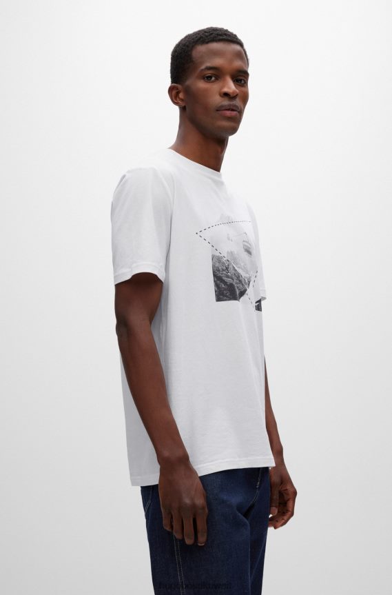 4TFNJN1405 أبيض Hugo Boss تي شيرت من الجيرسي القطني مع عمل فني بطابع التزلج باللون الأبيض هوغو