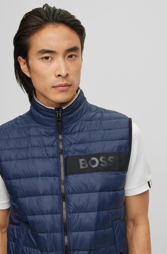 4TFNJN1408 أزرق غامق Hugo Boss هوغو جيليه مبطن طارد للماء مع شريط شعار ثلاثي الأبعاد باللون الأزرق الداكن