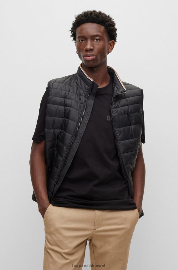 4TFNJN1409 أسود Hugo Boss جيليه مبطن مقاوم للماء مع شريط شعار ثلاثي الأبعاد باللون الأسود من هوغو