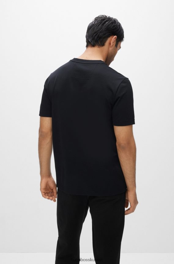 4TFNJN1410 أسود Hugo Boss تي شيرت أسود من مزيج القطن مع عمل فني يتوهج في الظلام