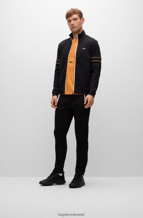 4TFNJN1411 برتقالي فاتح Hugo Boss تي شيرت من مزيج القطن مع عمل فني يتوهج في الظلام هوغو برتقالي فاتح