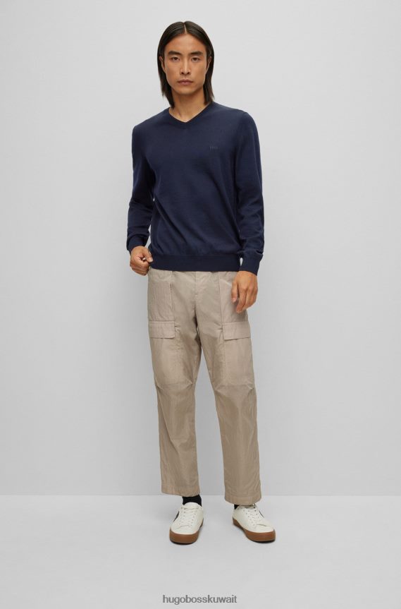 4TFNJN1414 أزرق غامق Hugo Boss سترة هوغو برقبة على شكل حرف V من الصوف المسؤول باللون الأزرق الداكن