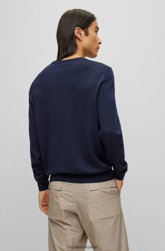 4TFNJN1414 أزرق غامق Hugo Boss سترة هوغو برقبة على شكل حرف V من الصوف المسؤول باللون الأزرق الداكن