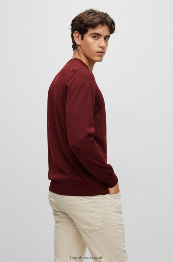 4TFNJN1415 احمر غامق Hugo Boss سترة برقبة على شكل حرف V من الصوف المسؤول باللون الأحمر الداكن