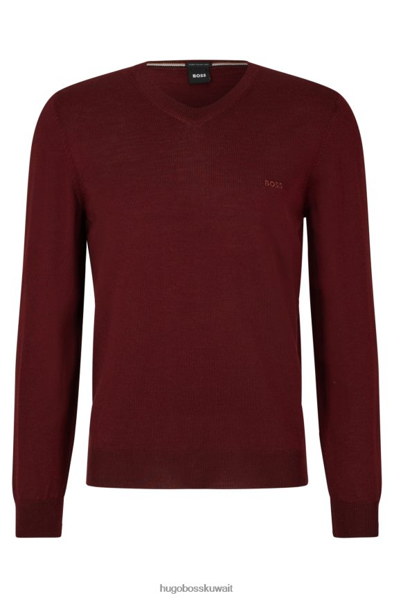 4TFNJN1415 احمر غامق Hugo Boss سترة برقبة على شكل حرف V من الصوف المسؤول باللون الأحمر الداكن