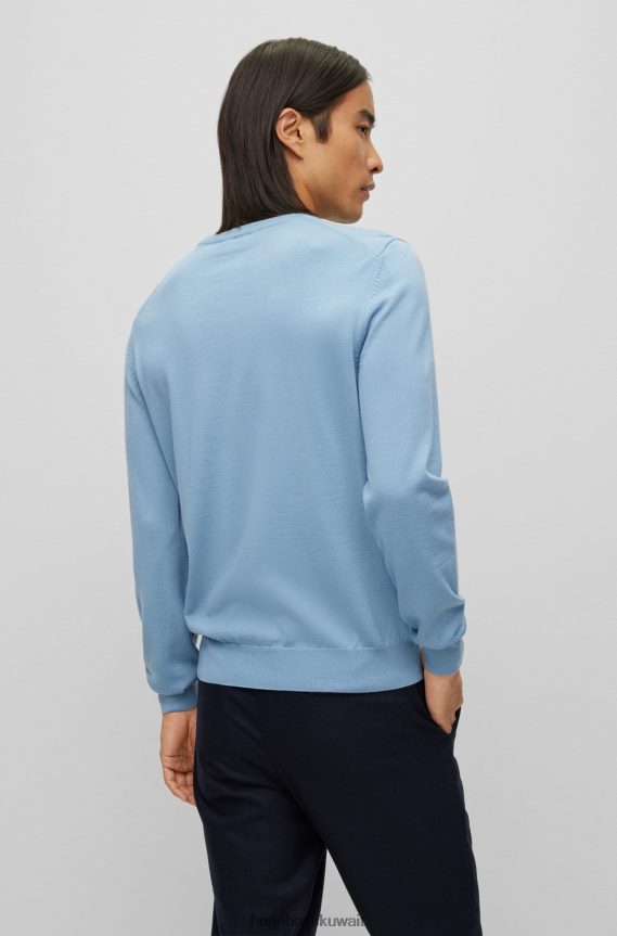 4TFNJN1416 أزرق فاتح Hugo Boss سترة زرقاء فاتحة برقبة على شكل حرف V من هوغو من الصوف المسؤول