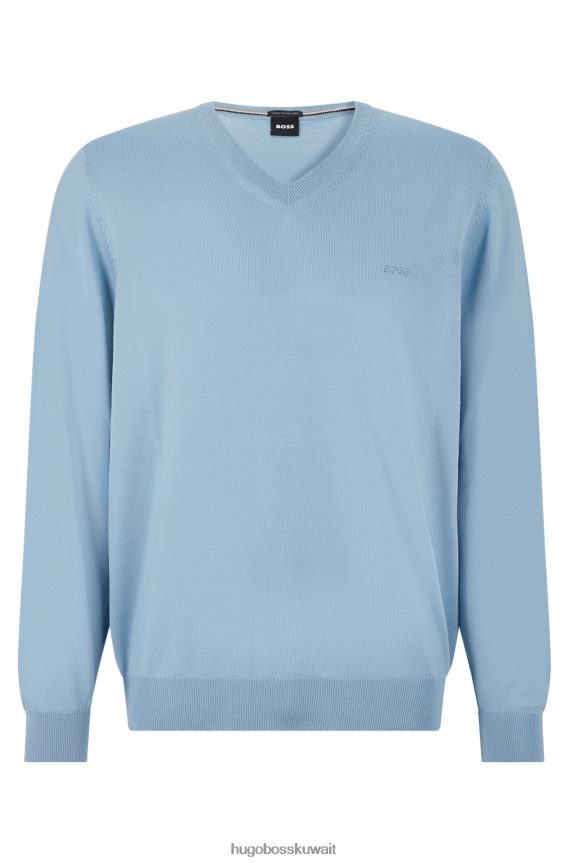 4TFNJN1416 أزرق فاتح Hugo Boss سترة زرقاء فاتحة برقبة على شكل حرف V من هوغو من الصوف المسؤول