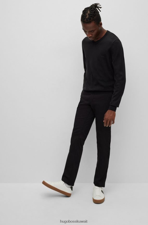 4TFNJN1418 أسود Hugo Boss سترة هوغو سوداء برقبة على شكل حرف V من الصوف المسؤول