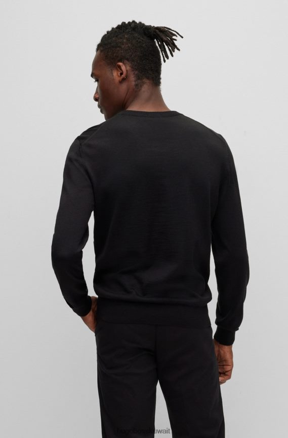 4TFNJN1418 أسود Hugo Boss سترة هوغو سوداء برقبة على شكل حرف V من الصوف المسؤول