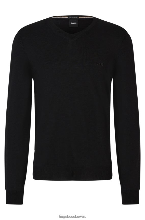 4TFNJN1418 أسود Hugo Boss سترة هوغو سوداء برقبة على شكل حرف V من الصوف المسؤول