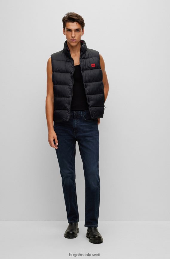 4TFNJN1420 أسود Hugo Boss جيليه منتفخ من Hugo بقصة ضيقة مع شعار أحمر أسود