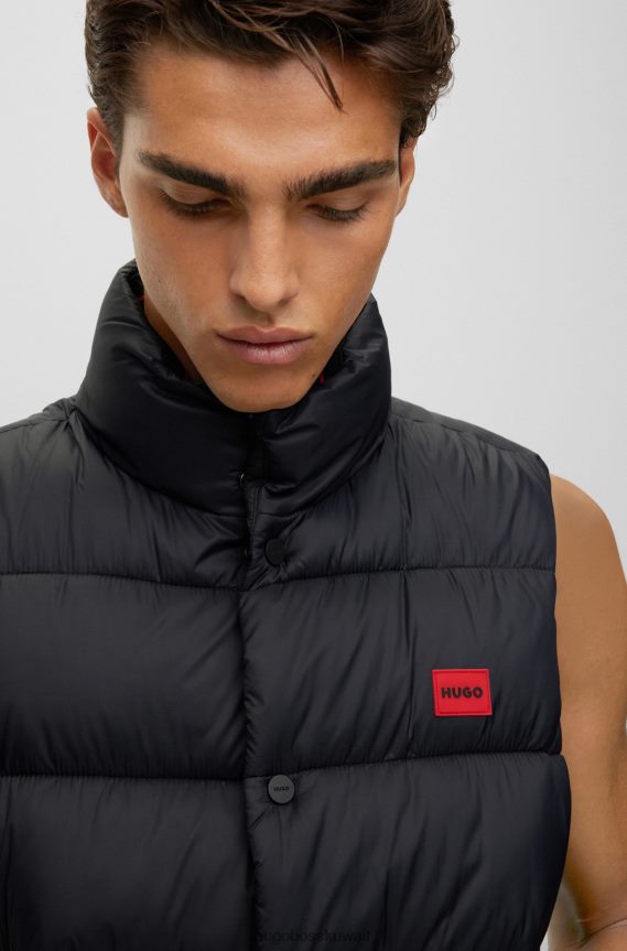 4TFNJN1420 أسود Hugo Boss جيليه منتفخ من Hugo بقصة ضيقة مع شعار أحمر أسود