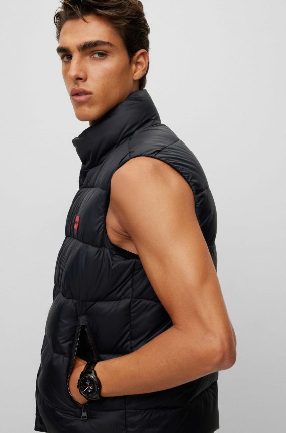 4TFNJN1420 أسود Hugo Boss جيليه منتفخ من Hugo بقصة ضيقة مع شعار أحمر أسود