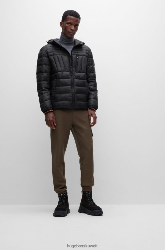 4TFNJN1423 أسود Hugo Boss سترة منتفخة خفيفة الوزن بغطاء رأس مع جيب على الصدر بسحاب هوغو أسود