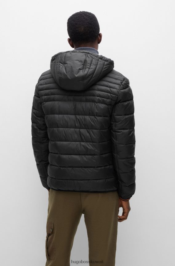 4TFNJN1423 أسود Hugo Boss سترة منتفخة خفيفة الوزن بغطاء رأس مع جيب على الصدر بسحاب هوغو أسود
