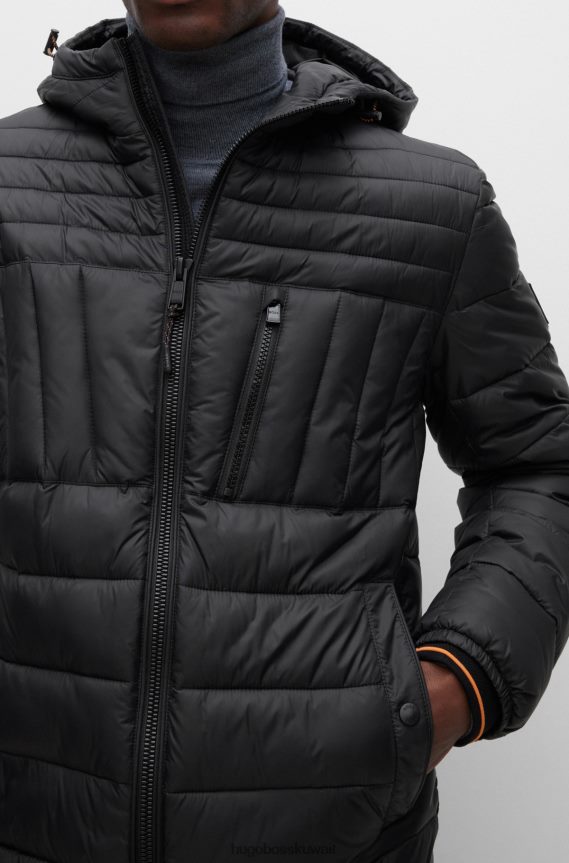 4TFNJN1423 أسود Hugo Boss سترة منتفخة خفيفة الوزن بغطاء رأس مع جيب على الصدر بسحاب هوغو أسود