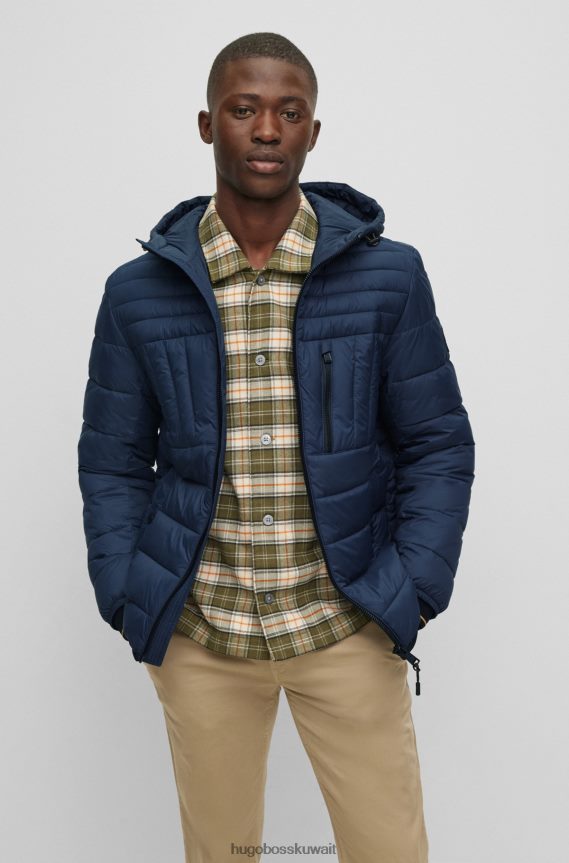 4TFNJN1424 أزرق غامق Hugo Boss سترة هوغو منتفخة خفيفة الوزن بغطاء رأس وجيب على الصدر بسحاب