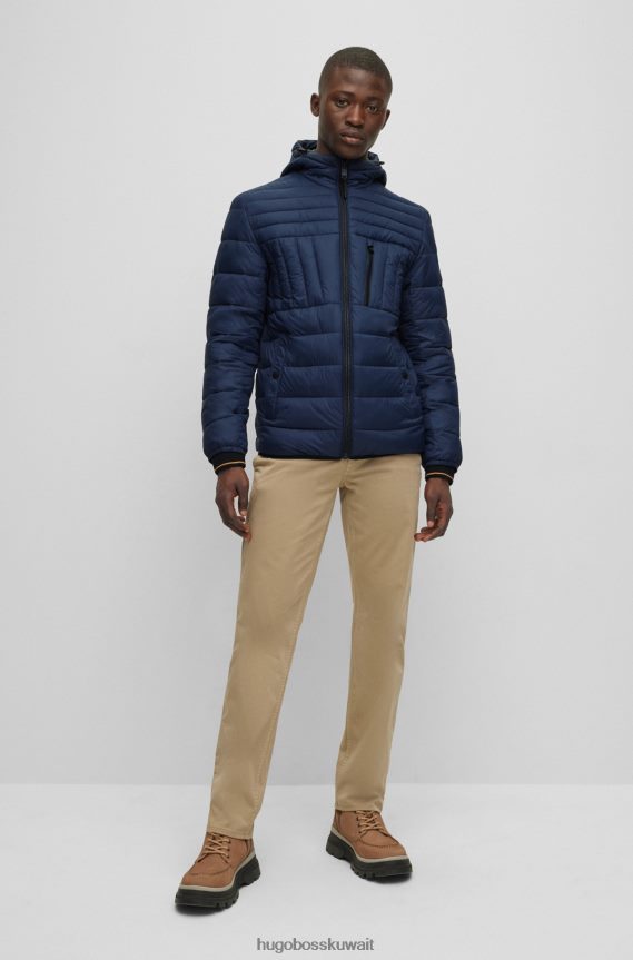 4TFNJN1424 أزرق غامق Hugo Boss سترة هوغو منتفخة خفيفة الوزن بغطاء رأس وجيب على الصدر بسحاب