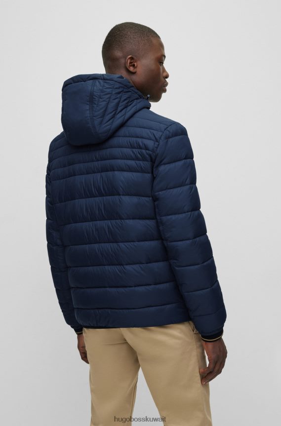 4TFNJN1424 أزرق غامق Hugo Boss سترة هوغو منتفخة خفيفة الوزن بغطاء رأس وجيب على الصدر بسحاب
