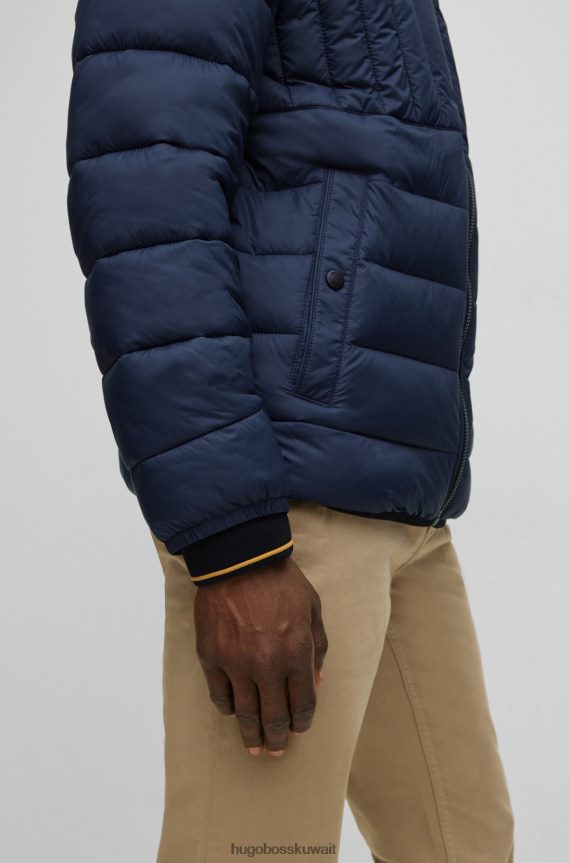 4TFNJN1424 أزرق غامق Hugo Boss سترة هوغو منتفخة خفيفة الوزن بغطاء رأس وجيب على الصدر بسحاب