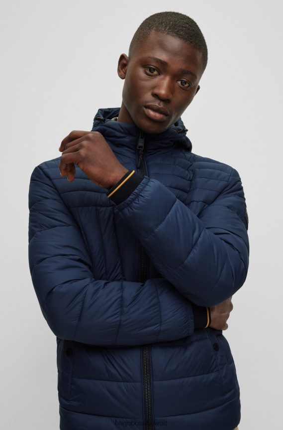 4TFNJN1424 أزرق غامق Hugo Boss سترة هوغو منتفخة خفيفة الوزن بغطاء رأس وجيب على الصدر بسحاب