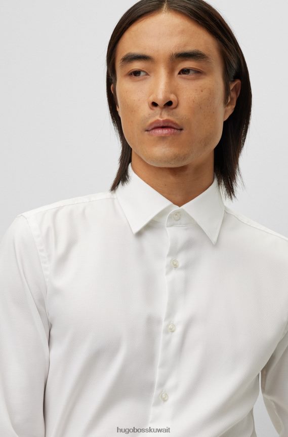 4TFNJN1426 أبيض Hugo Boss قميص Hugo بقصة ضيقة مصنوع من القطن الأبيض المطاطي سهل الكي