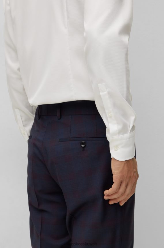 4TFNJN1426 أبيض Hugo Boss قميص Hugo بقصة ضيقة مصنوع من القطن الأبيض المطاطي سهل الكي